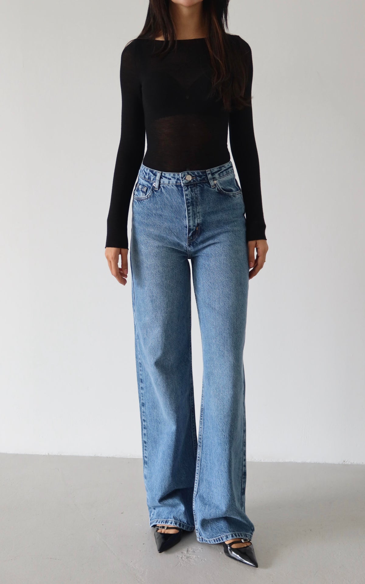 Kadın Yüksek Bel Boru Kesim Blue Jean Pantolon