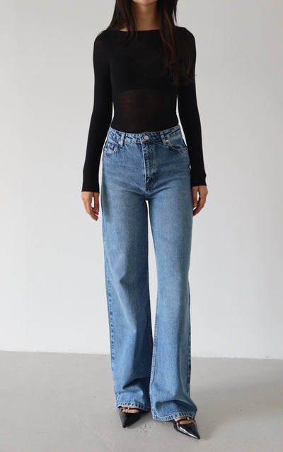 Kadın Yüksek Bel Boru Kesim Blue Jean Pantolon