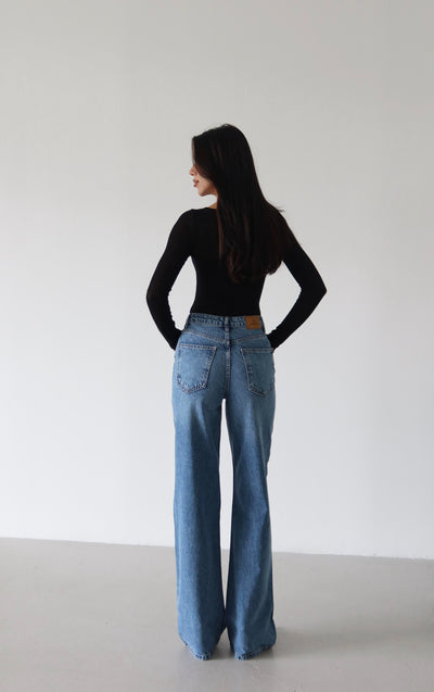 Kadın Yüksek Bel Boru Kesim Blue Jean Pantolon