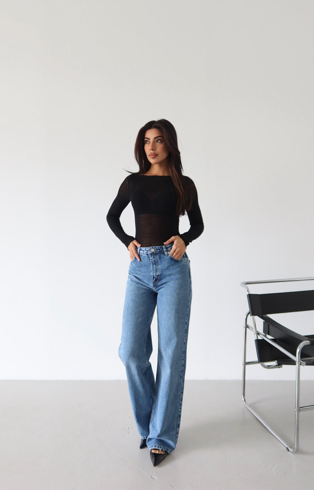 Kadın Yüksek Bel Boru Kesim Blue Jean Pantolon