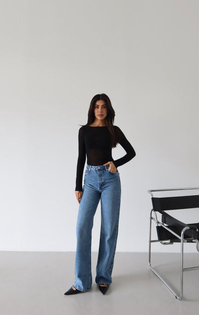 Kadın Yüksek Bel Boru Kesim Blue Jean Pantolon