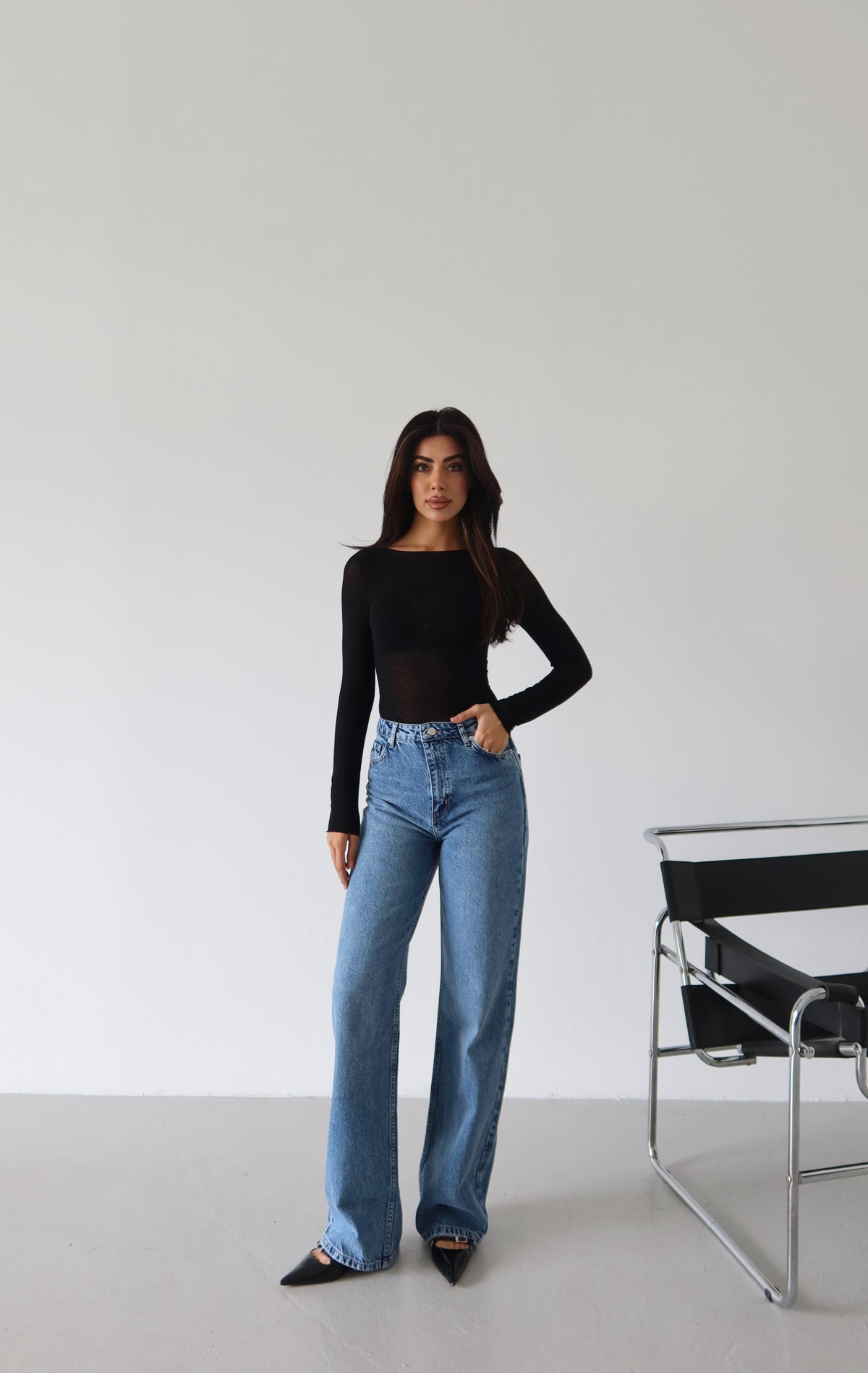 Pantaloni blugi pentru femei cu talie înaltă, croială țigară