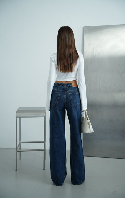 Geniş Paça Wide leg Dark Blue Jean Pantolon