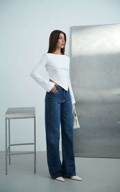 Geniş Paça Wide leg Dark Blue Jean Pantolon