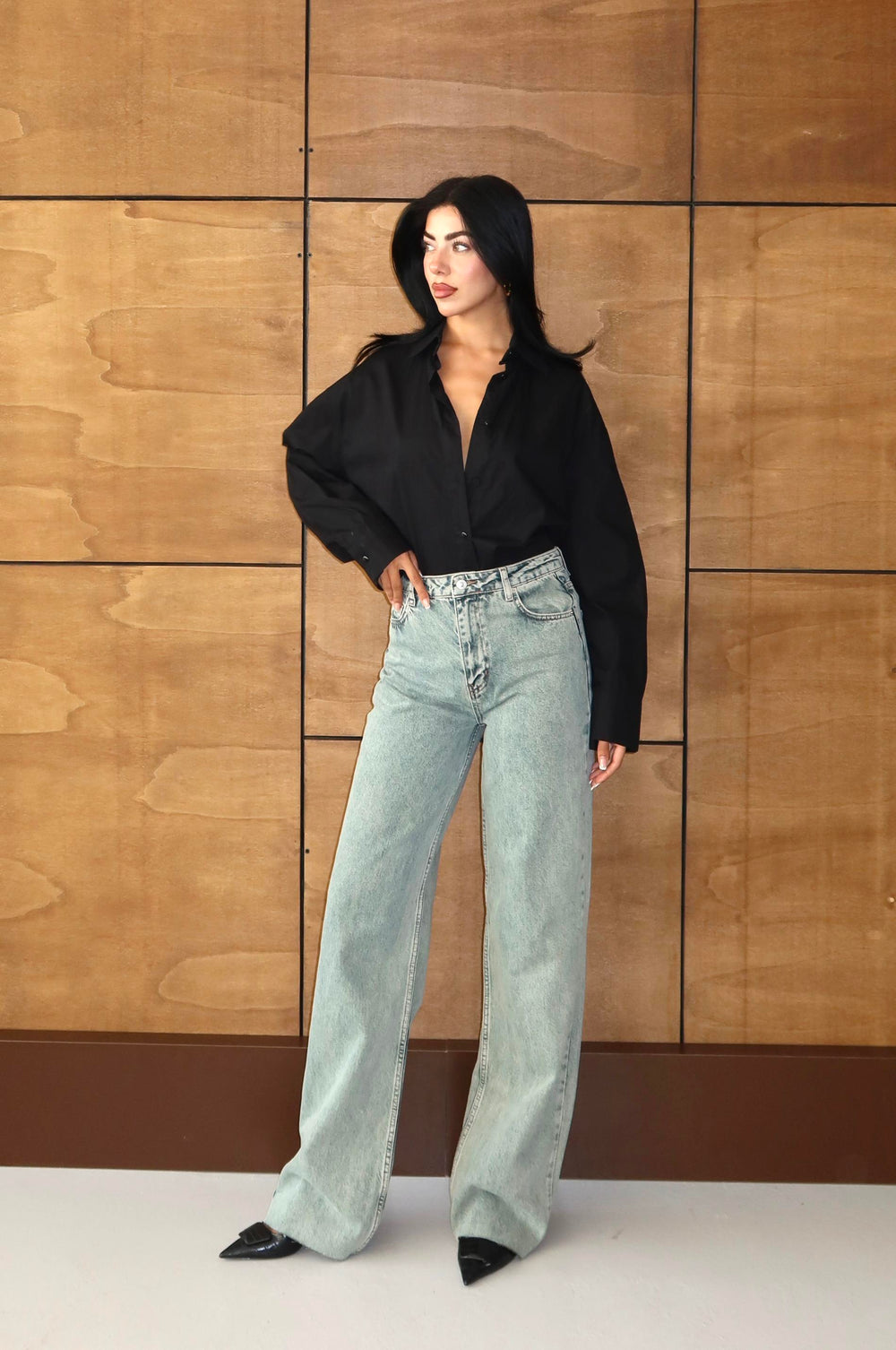 Yüksek Bel Boru Kalıp Lıght Green Jean Pantolon
