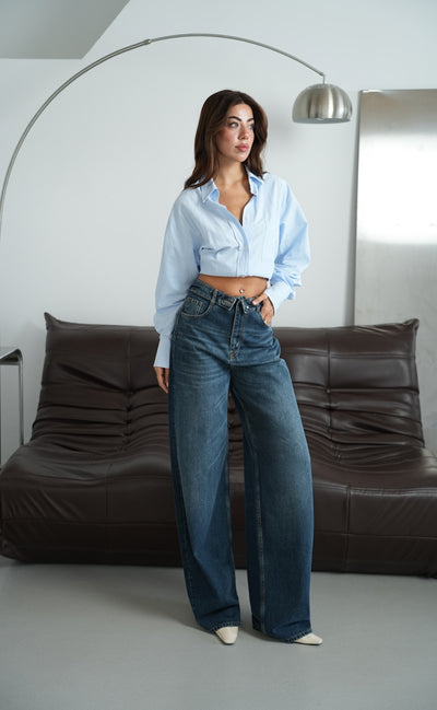 Yüksek Bel Ters Kemer Detaylı Od Brown Jean Pantolon