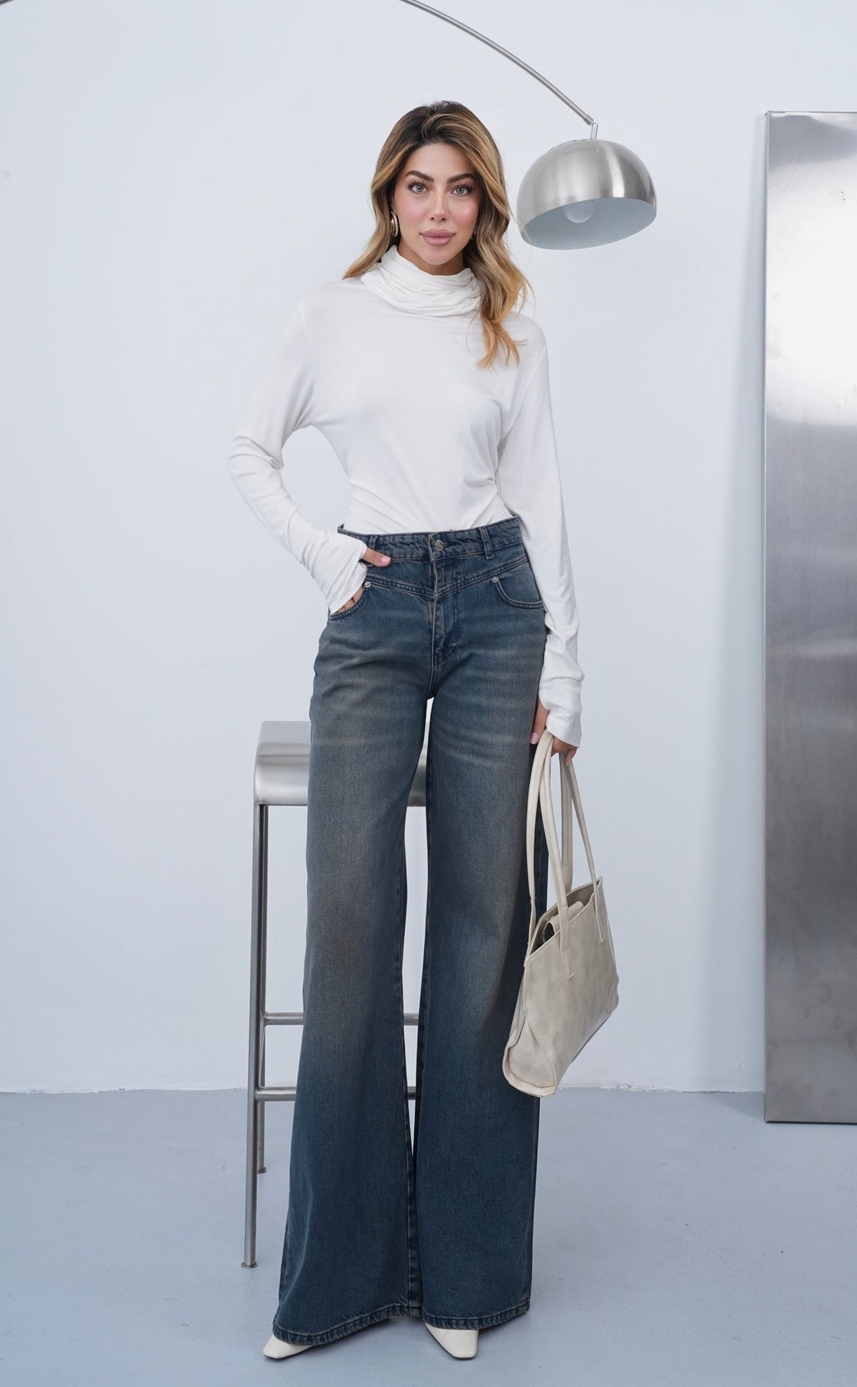 Ön Conta Detaylı Wıde Leg Kalıp Blue Black Jean Pantolon