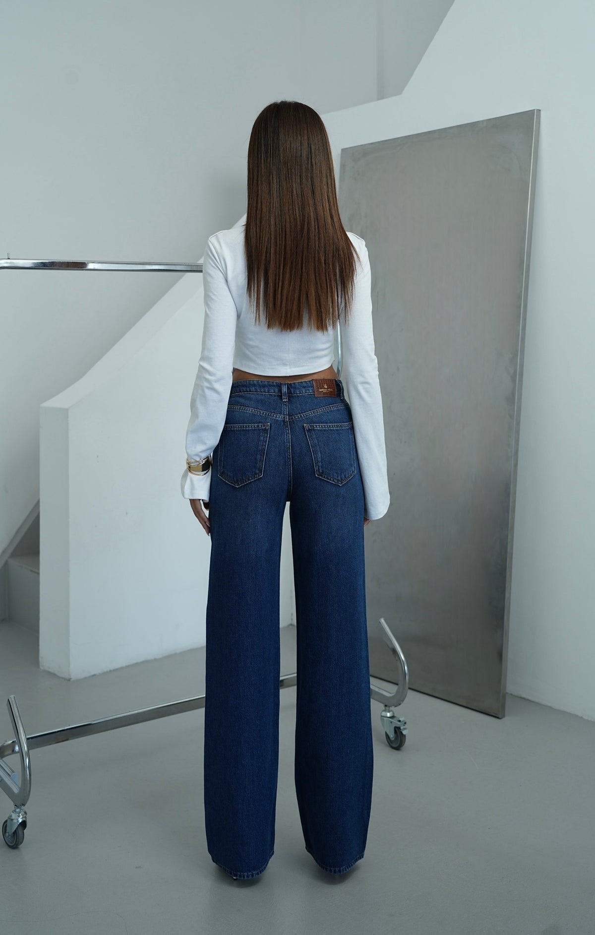 Yüksek Bel Wide Leg Kalıp DArk blue Jean Pantolon