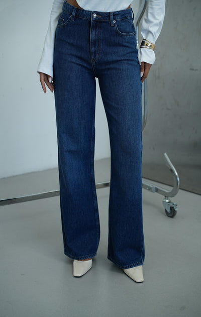 Yüksek Bel Wide Leg Kalıp DArk blue Jean Pantolon