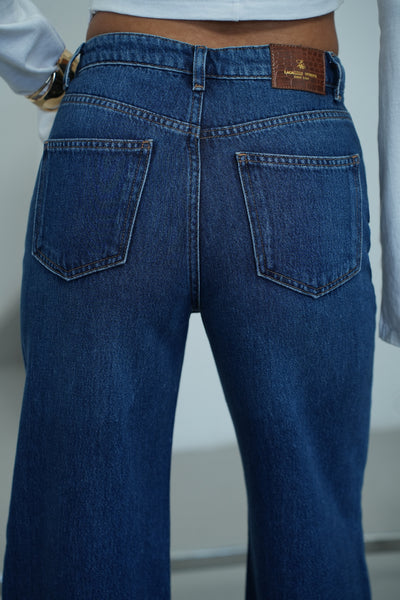 Yüksek Bel Wide Leg Kalıp DArk blue Jean Pantolon