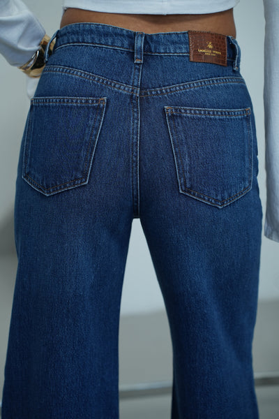 High Waist Wide Leg Fit Dark Blue Jeans
