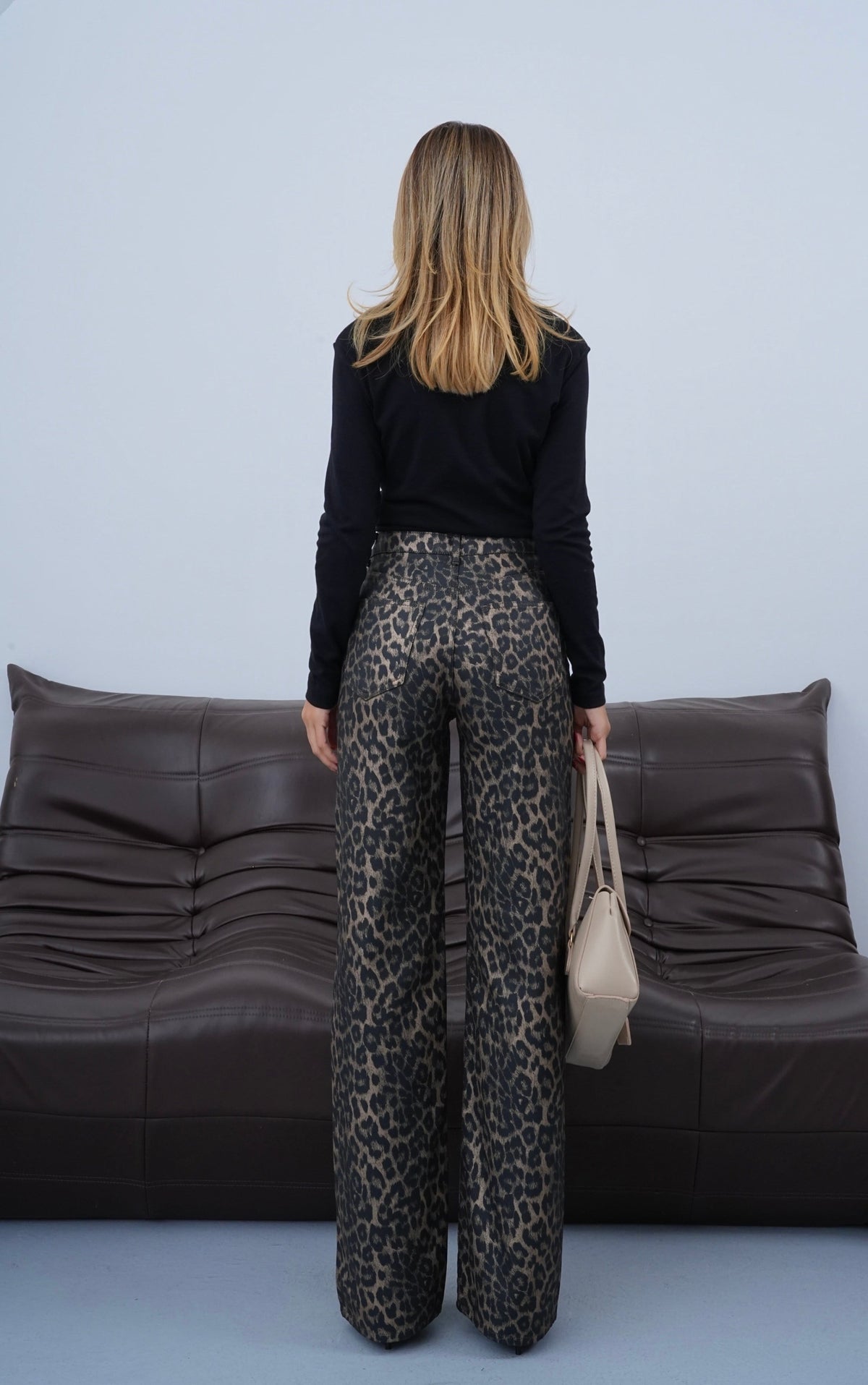 High Waist Wide Leg Fit Leopard Print Fabric Women's Leopard Jeans