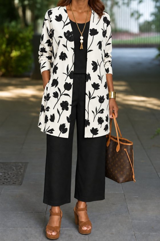 Women's Long-Sleeved Open-Front Modal Jacket, Sleeveless Viscose Two-Thread Blouse, and Pants Three-Piece Set, 38885