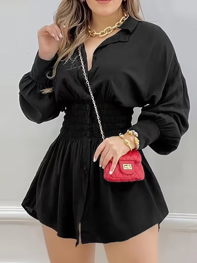 Kadın Uzun Kollu Yakalı Beli Lastikli Trikoton Bluz, 38564