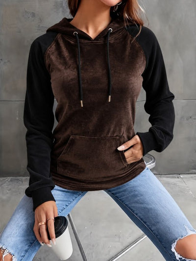 Kadın Uzun Kollu Kapşonlu Bağcıklı Kadife Bluz, 38670