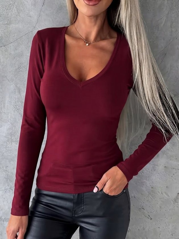Women's Long-Sleeve V-Neck Viscose Blouse, 38784
