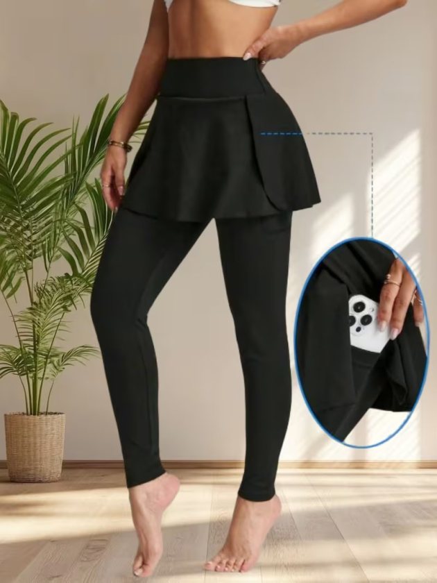 Colanți sport Scuba pentru femei cu talie înaltă și fustă, cu buzunare, 38921