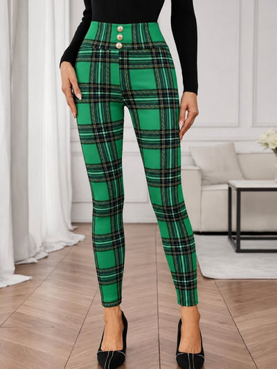 Women's High-Waisted Button-Front Patterned Scuba Leggings, 39123