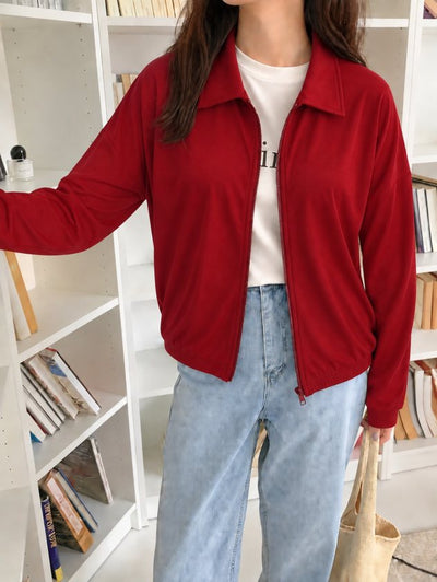 Women's Long-Sleeved Collared Button-Front Modal Jacket, 39146
