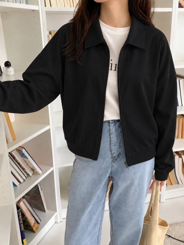 Women's Long-Sleeved Collared Button-Front Modal Jacket, 39147