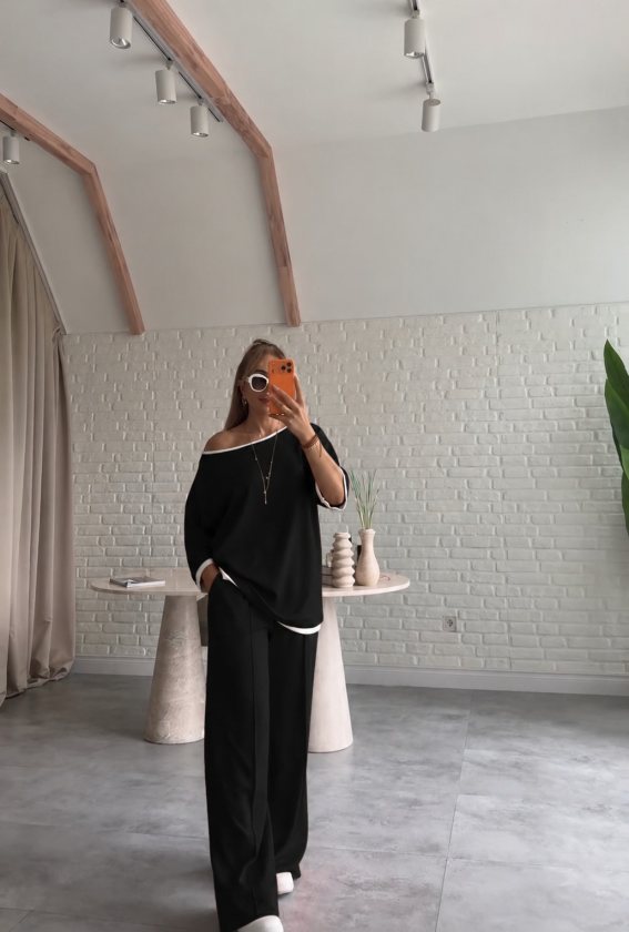 Kadın Tek Omuzdan Açık şerit Detaylı Salaş Viskon Iki Iplik Bluz Ve Pantolon Ikili Takım, 39300