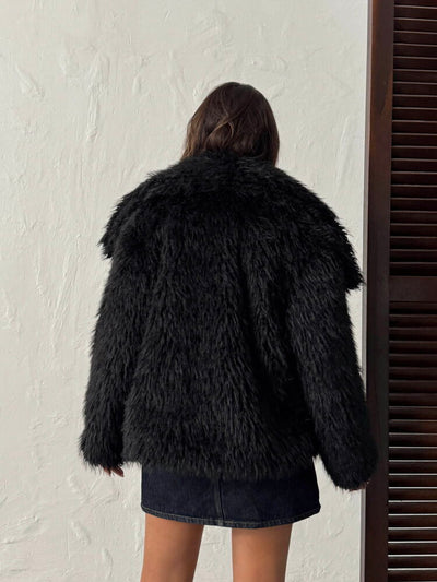Topshow Faux Fur Women's Wholesale Coat – Puffy Soft Textured Winter Chic Outerwear - Black | F2040