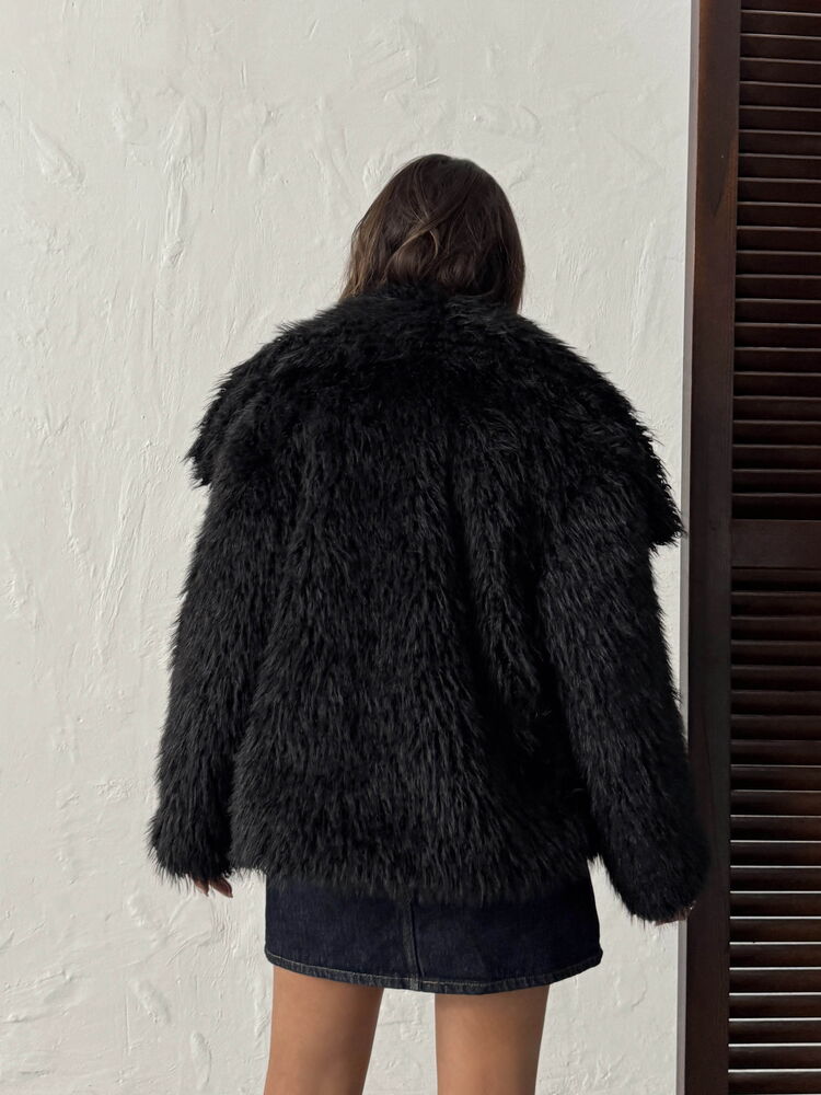 Topshow Faux Fur Women's Wholesale Coat – Puffy Soft Textured Winter Chic Outerwear - Black | F2040