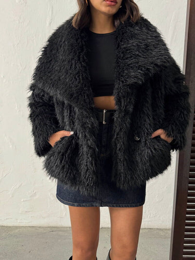 Topshow Faux Fur Women's Wholesale Coat – Puffy Soft Textured Winter Chic Outerwear - Black | F2040