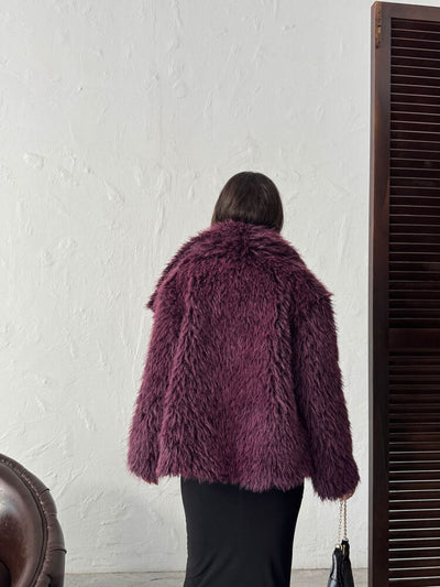 Topshow Faux Fur Women's Wholesale Coat – Fluffy Soft Textured Stylish Winter Outerwear - Plum | F2040