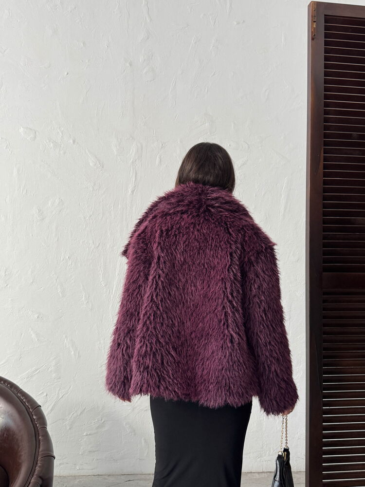 Topshow Faux Fur Women's Wholesale Coat – Fluffy Soft Textured Stylish Winter Outerwear - Plum | F2040