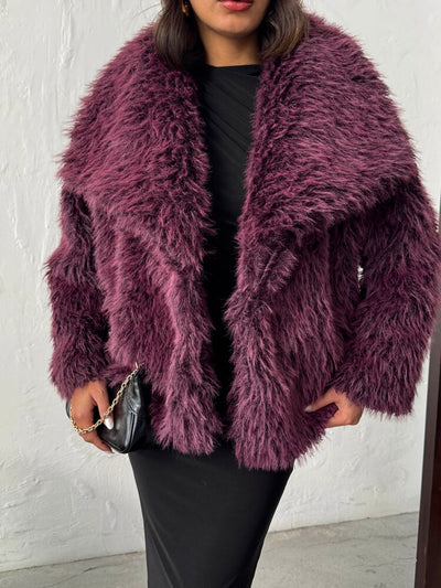 Topshow Faux Fur Women's Wholesale Coat – Fluffy Soft Textured Stylish Winter Outerwear - Plum | F2040