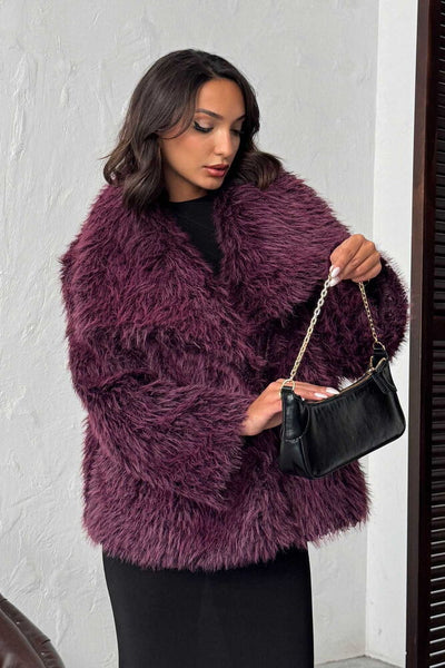 Topshow Faux Fur Women's Wholesale Coat – Fluffy Soft Textured Stylish Winter Outerwear - Plum | F2040