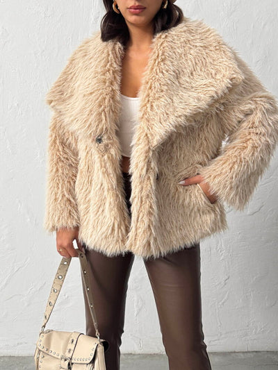 Topshow Faux Fur Women's Wholesale Coat – Fluffy Soft Textured Winter Stylish Outerwear - Stone | F2040