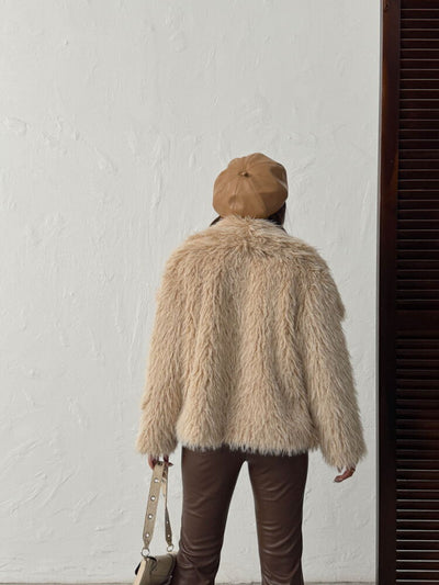 Topshow Faux Fur Women's Wholesale Coat – Fluffy Soft Textured Winter Stylish Outerwear - Stone | F2040