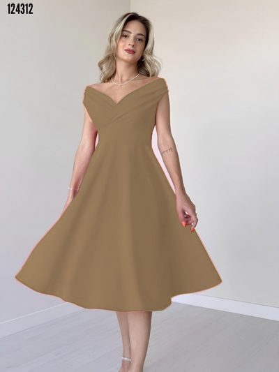 Rochie din crep cu mânecă scurtă, guler petrecut și volane, 38250