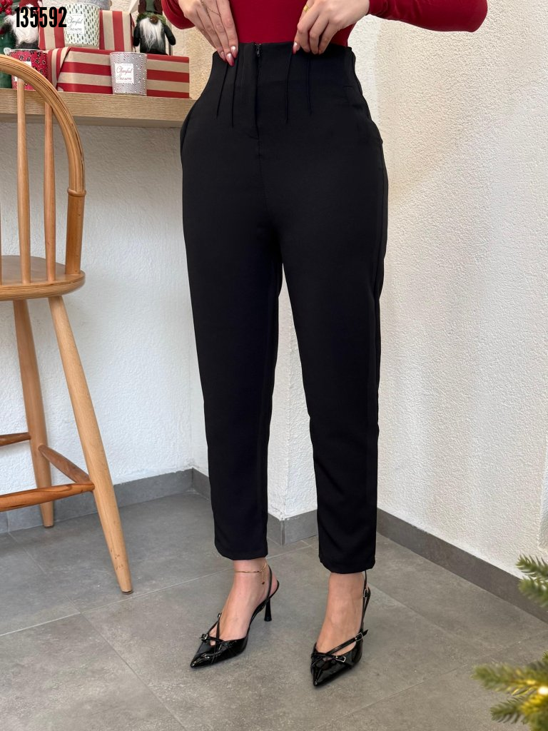 Pantaloni de damă din satin, cu talie înaltă, lungime până la gleznă 36 (S) - 48 (4XL), 38266