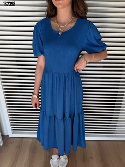 Rochie balon creponată, cu guler, mânecă scurtă, decolteu în V, pentru femei, 38288