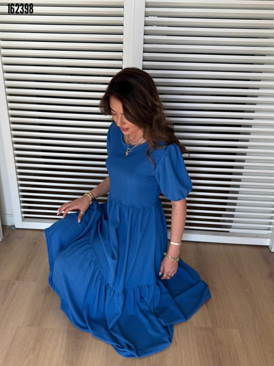 Rochie balon creponată, cu guler, mânecă scurtă, decolteu în V, pentru femei, 38288