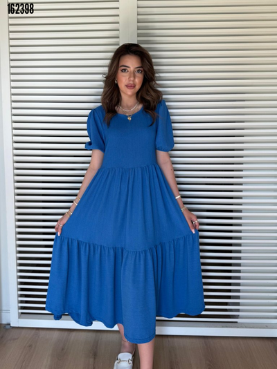 Rochie balon creponată, cu guler, mânecă scurtă, decolteu în V, pentru femei, 38288