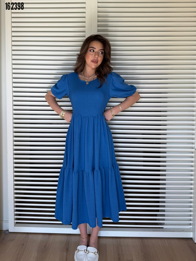 Rochie balon creponată, cu guler, mânecă scurtă, decolteu în V, pentru femei, 38288