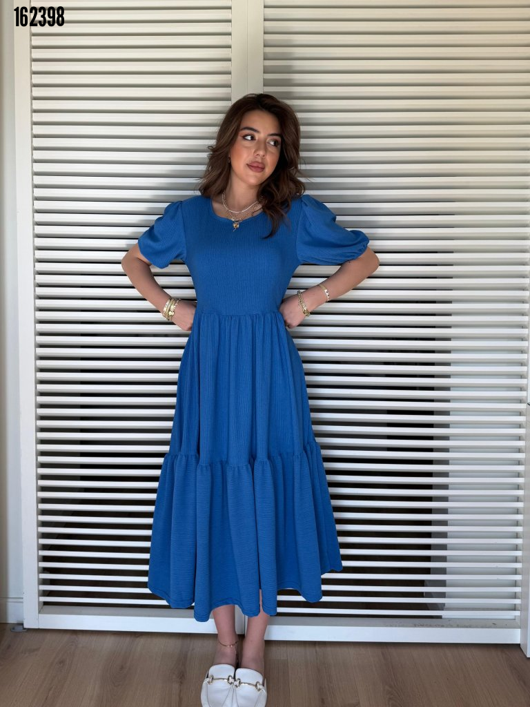 Rochie balon creponată, cu guler, mânecă scurtă, decolteu în V, pentru femei, 38288