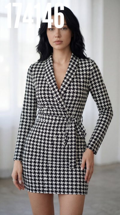 Rochie mini pentru femei, cu mânecă lungă, decolteu petrecut și curea, model 38313