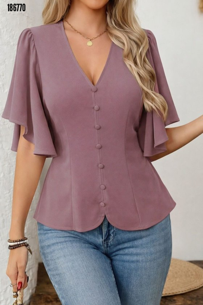 Bluz din crep, de damă, cu mânecă scurtă, încheiat în față cu nasturi, import, 38333