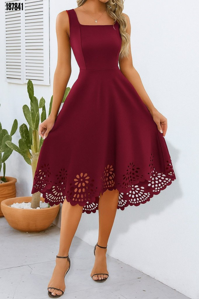 Rochie de damă cu bretele, decolteu geometric, imprimeu floral, tăietură cu laser, din crep importat, 38338
