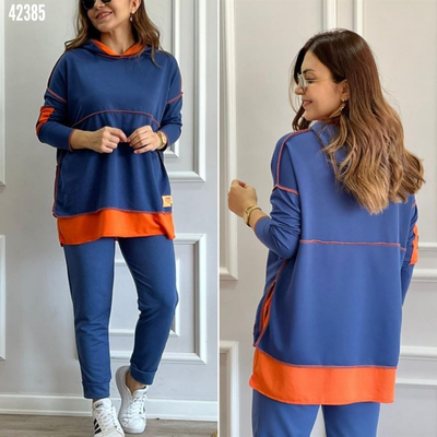 Kadın Kahve Kapşonlu Etek Ucu Detay Arma Ters Dikiş Gorunumlu Ikili Takım, 38740