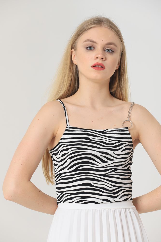 Topshow Zebra Chain Detail Wholesale Blouse