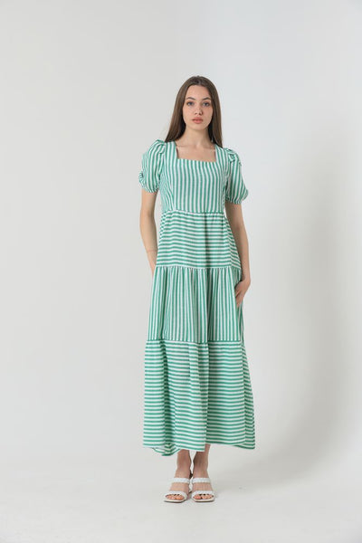 Rochie lungă cu dungi smaralde Topshow, en-gros